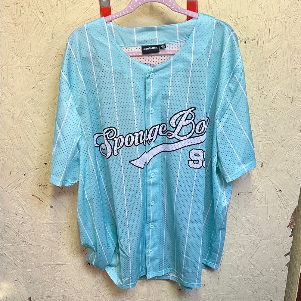 SpongeBob Nickelodeon Brand Light Aqua Pinstripe  Baseball Jersey 5X